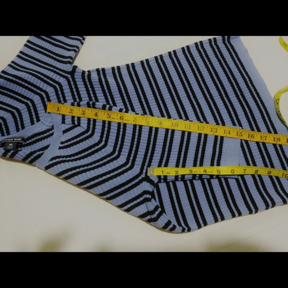 Land's End 100 % Cotton Blue Striped Ribbed Pullover Sweater Size M 10-12 - Picture 9 of 12